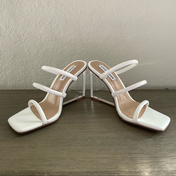 NIB Steve Madden Lunette White Strappy Clear Wedge Heels Sandals, Size 7 - Picture 5 of 9